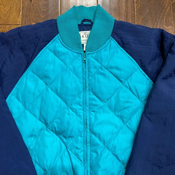 Eddie Bauer Vintage 80s Quilted Teal Navy Full Zip Puffer Jacket Men's Size XL - Picture 2 of 8